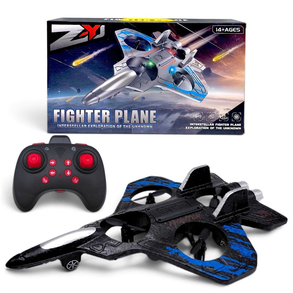 Літак на радіокеруванні, пульт 2. 4 GHz, підсвічування, USB-кабель, поворот на 360°, акум.  3. 7V, запасні лопаті, викрутка, в коробці (СИНІЙ)  фото 1