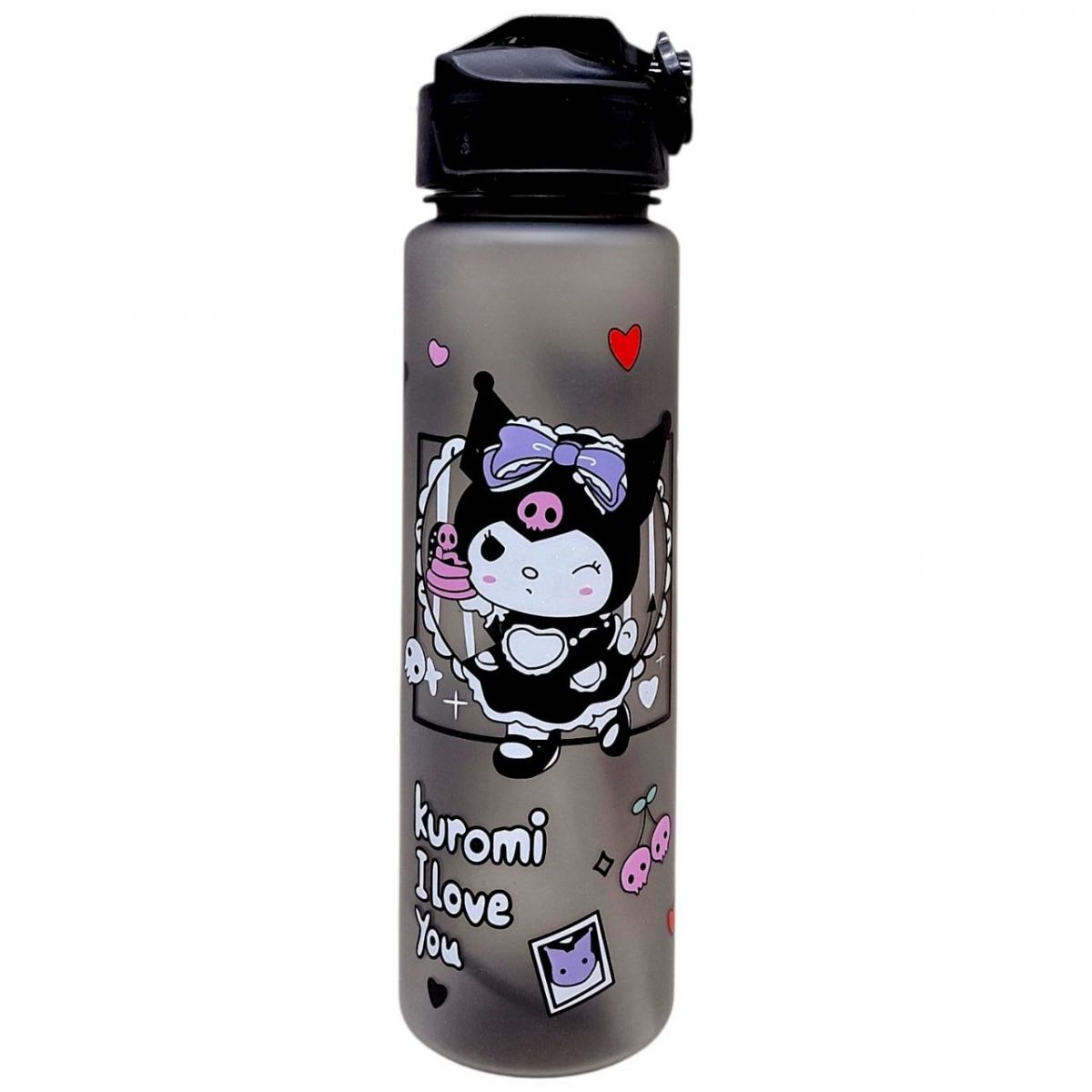 Пляшка для води "Sanrio: Kuromi" місткість: 750 мл, пластикова, трубочка, ремінець, в пакеті (ЧОРНИЙ)  фото 1