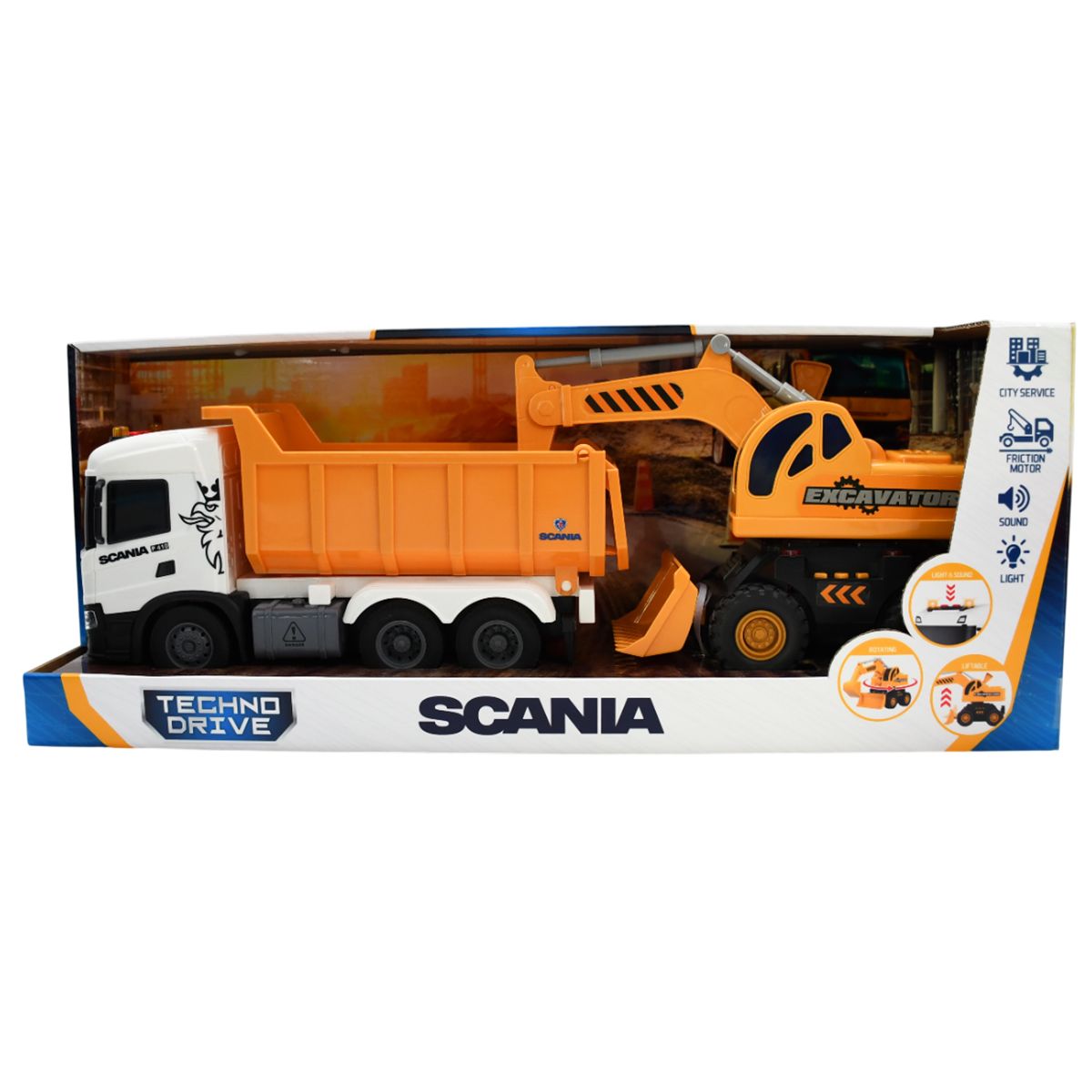Ігровий набір серії 2 in 1 Truck – Самоскид Scania і екскаватор (світло, звук)  фото 1