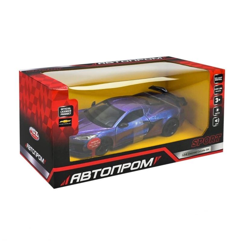 Машина металлическая АВТОПРОМ 1:24 Chevrolet Corvette C8 Z06（2024) на батарейках, звук, свет  фото 1