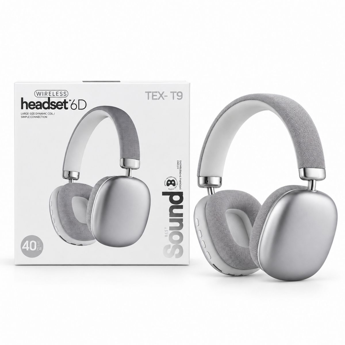 Наушники Bluetooth, встроенный аккумулятор 5. 4V, разъем для TF карты, AUX разъем, в коробке (СЕРЫЙ)  фото 1