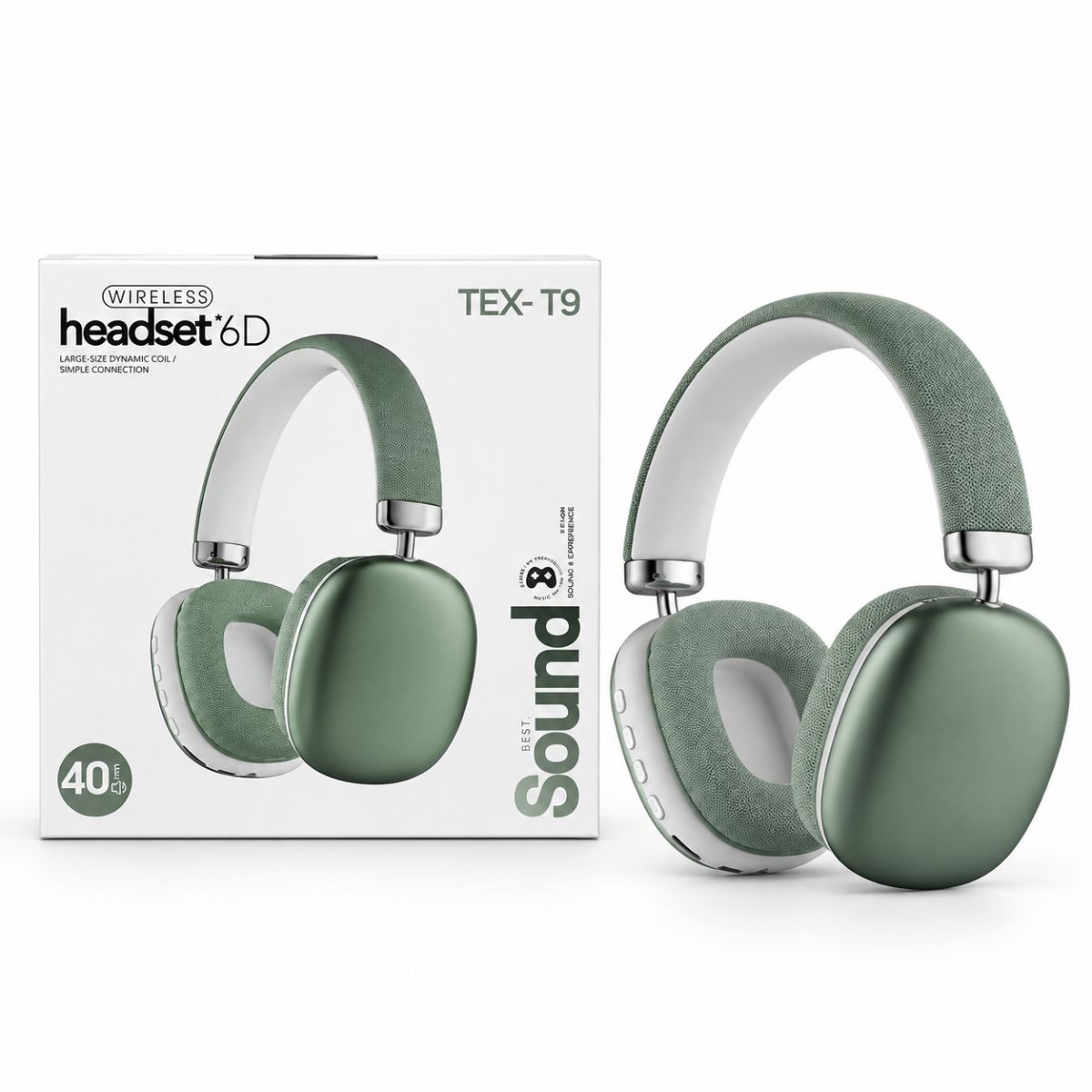 Наушники Bluetooth, встроенный аккумулятор 5. 4V, разъем для TF карты, AUX разъем, в коробке (ЗЕЛЕНЫЙ)  фото 1