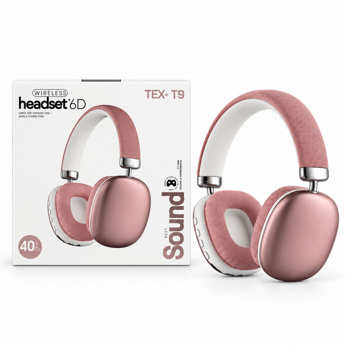 Наушники Bluetooth, встроенный аккумулятор 5. 4V, разъем для TF карты, AUX разъем, в коробке, (РОЗОВЫЙ)  фото 1