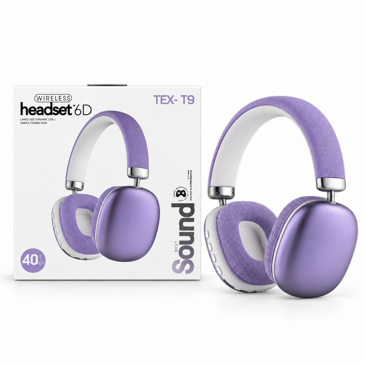 Наушники Bluetooth, встроенный аккумулятор 5. 4V, разъем для TF карты, AUX разъем, в коробке, (ФИОЛЕТОВЫЙ)  фото 1