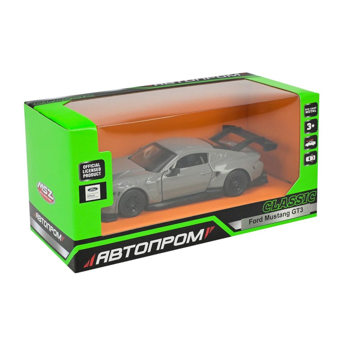 МАШИНА МЕТАЛЕВА "АВТОПРОМ" FORD MUSTANG GT 3 (СІРИЙ)  фото 1