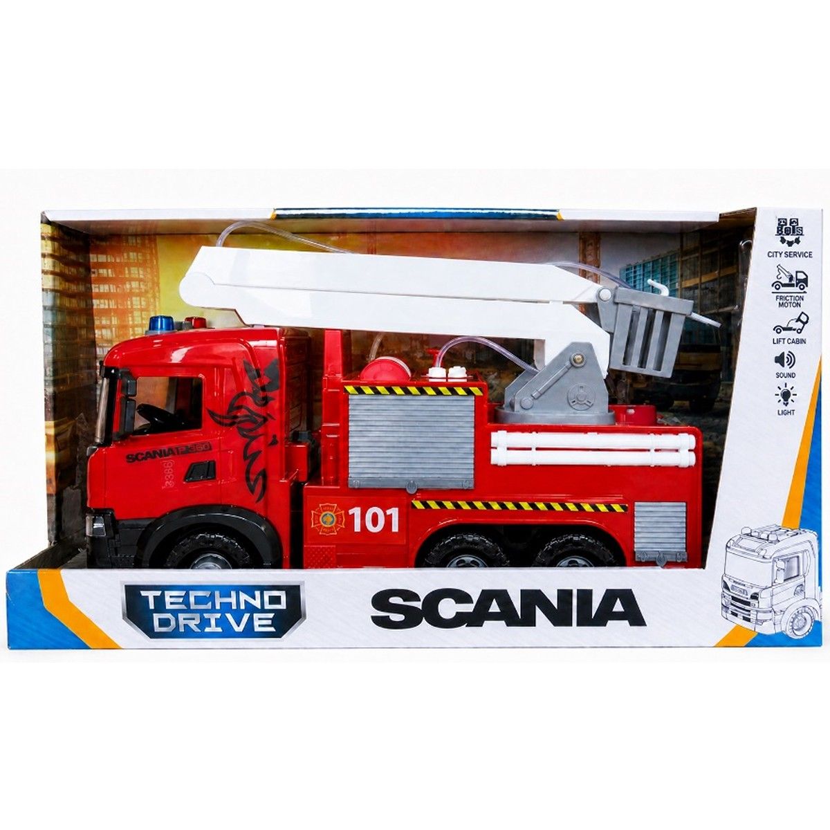 Автомодель серії Mid Truck – Пожежна машина Scania (світло, звук, функ.  води)  фото 1
