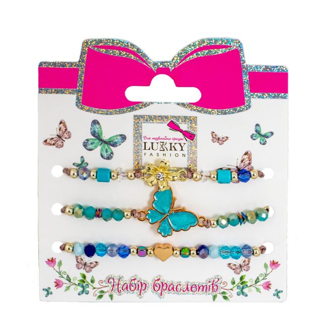 Набір Lukky Fashion з 3 браслетів з блакитними метеликами  фото 1