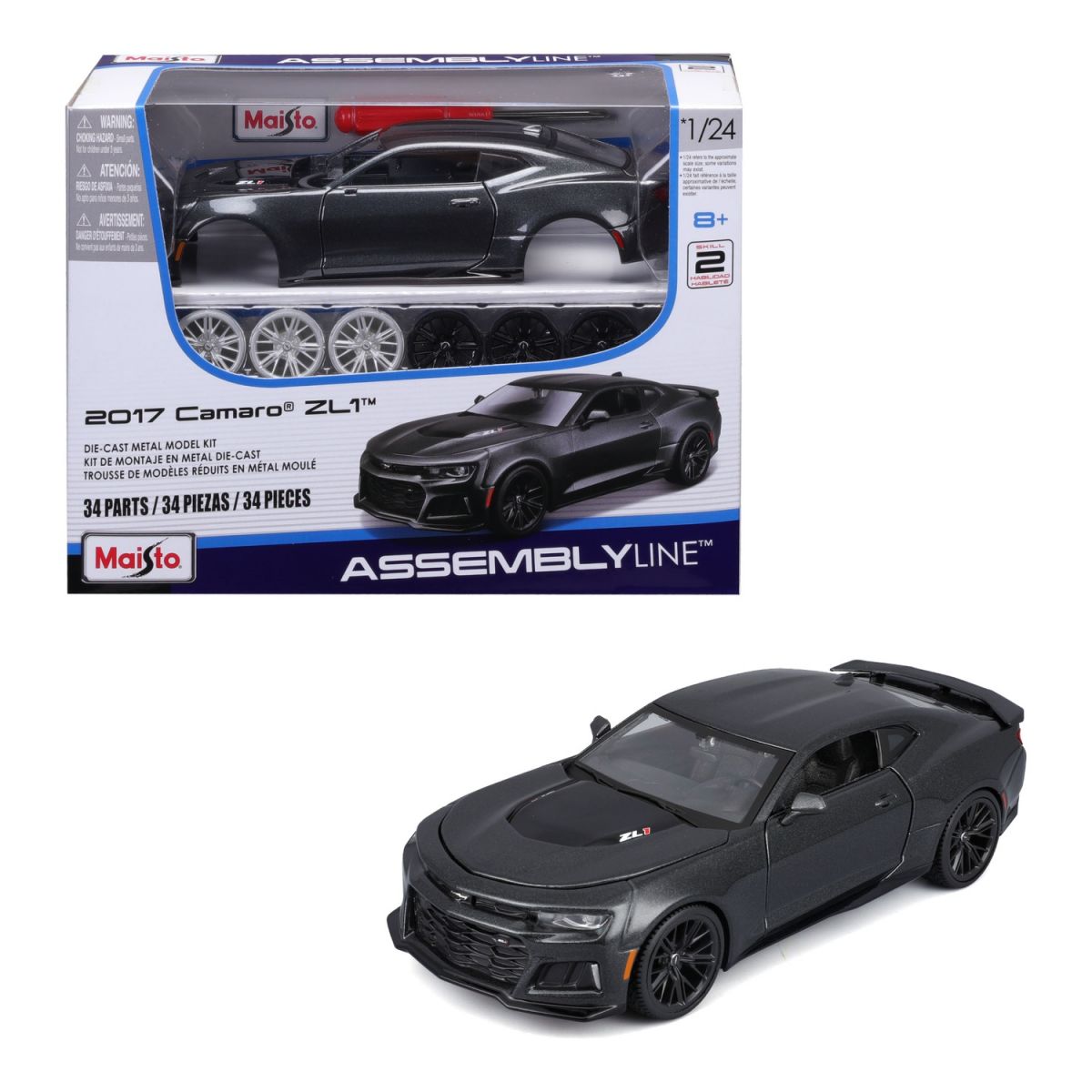 Збірна модель автомобіля 2017 Chevrolet Camaro ZL1, масштаб 1:24 металік сірий  фото 1
