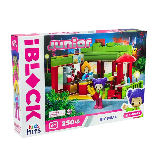 Конструктор IBLOCK JUNIOR Дівчатка, Модна їдальня, 250 дет, компл.  2 фігур, інстр. , наліпки, короб.  32*21. 5*5  фото 1