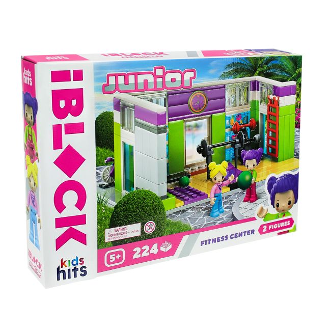 Конструктор IBLOCK JUNIOR Дівчатка, Фітнес-центр, 224 дет, компл.  2 фігур, інстр. , наліпки, короб.  32*21. 5*5  фото 1