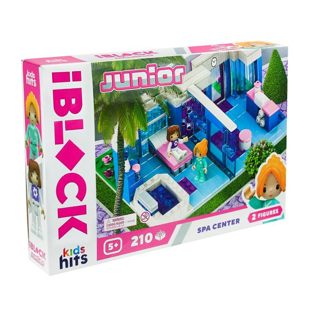 Конструктор IBLOCK JUNIOR Дівчатка, Спа центр, 210 дет, компл.  2 фігур, інстр. , наліпки, короб.  32*21. 5*5  фото 1