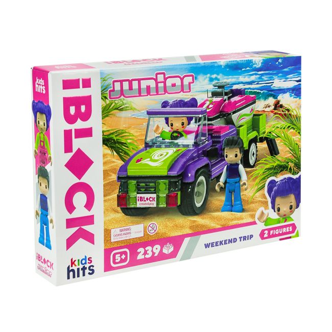 Конструктор IBLOCK JUNIOR Дівчатка, Подорож вихідного дня, 239 дет, компл.  2 фігур, інстр. , наліпки, короб.  32*21. 5*5  фото 1