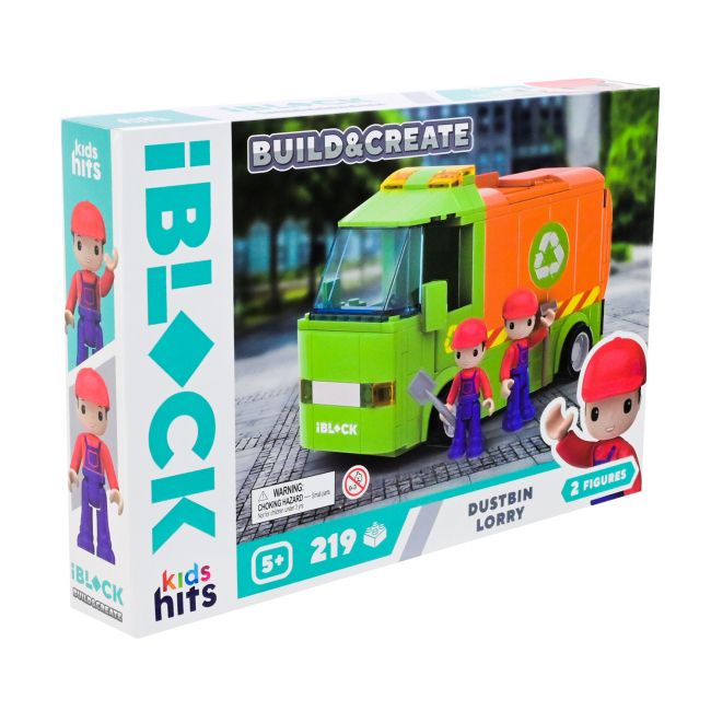 Конструктор IBLOCK JUNIOR 219дет. , Вантажівка для збору сміття короб.  32*21,5*5см  фото 1