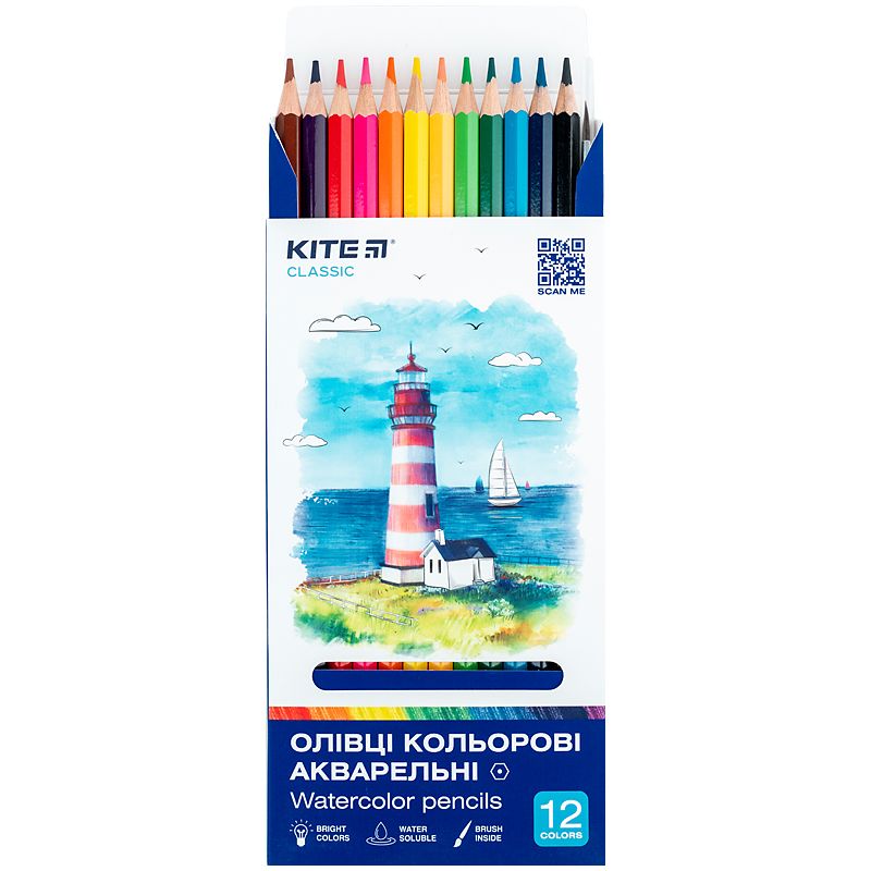 Олівці кольорові акварельні, 12 шт.  Kite Classic