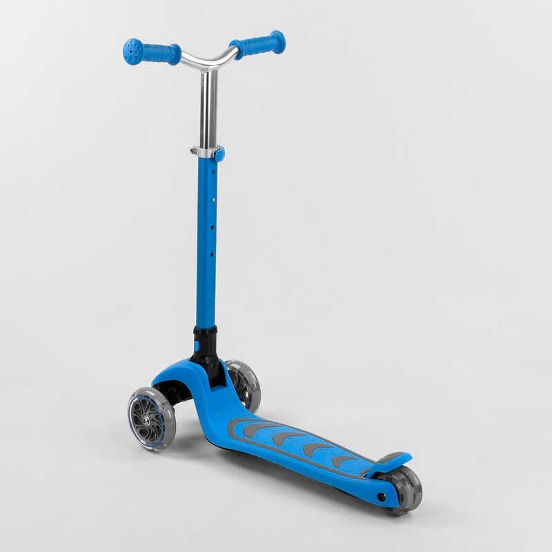Самокат трехколесный Y-00180 (4) Best Scooter, ГОЛУБОЙ, складной алюминиевый руль, 4 колеса PU со светом, d=12 см  фото 4
