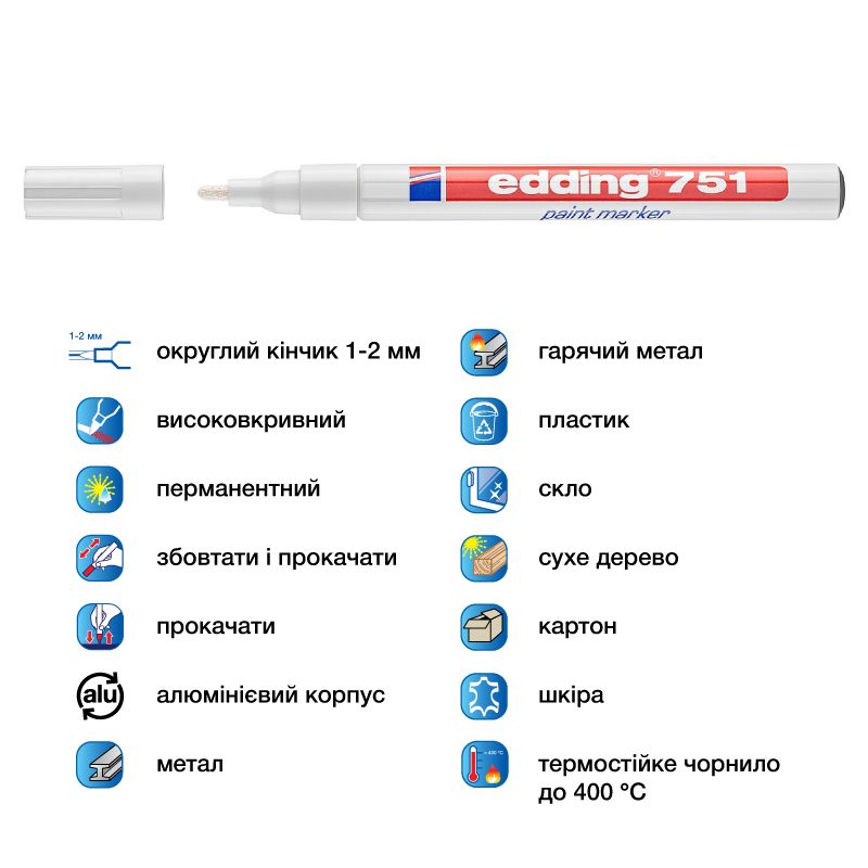 Маркер Paint e-751 1-2 мм круглий білий фото 4 Маркер Paint e-751 1-2 мм круглий білий фото 4