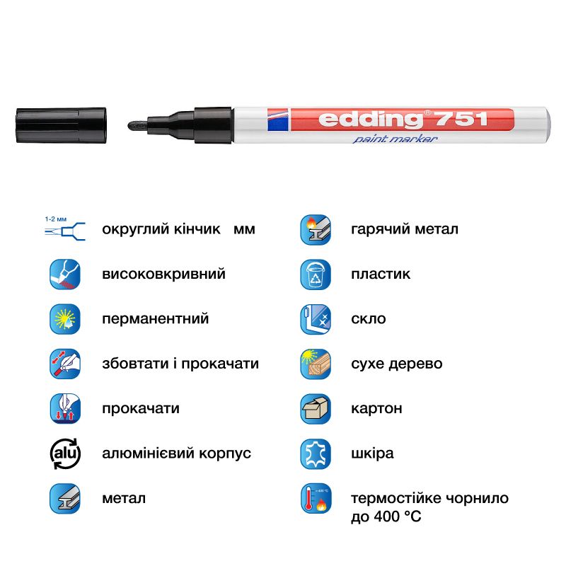 Маркер Paint e-751 1-2 мм круглий чорний фото 4 Маркер Paint e-751 1-2 мм круглий чорний фото 4