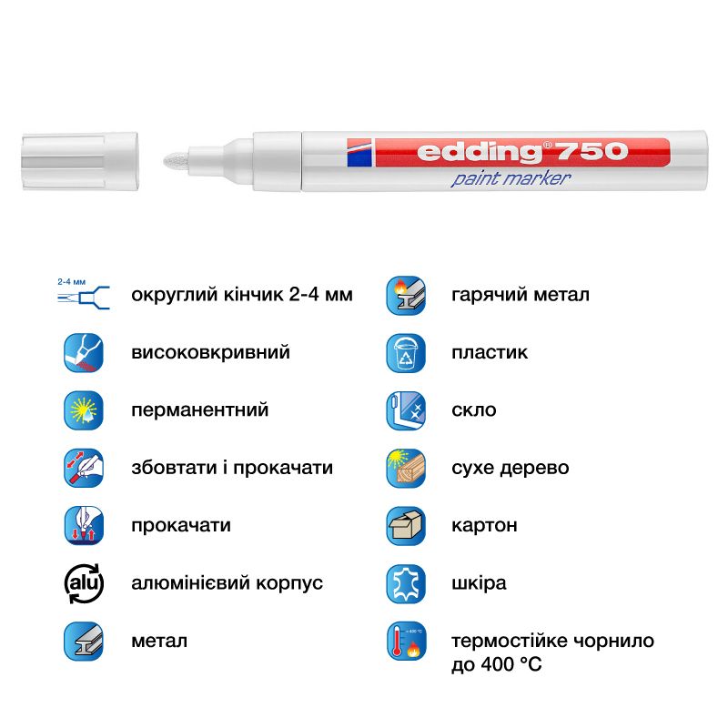 Маркер Paint e-750 2-4 мм круглий білий фото 4 Маркер Paint e-750 2-4 мм круглий білий фото 4