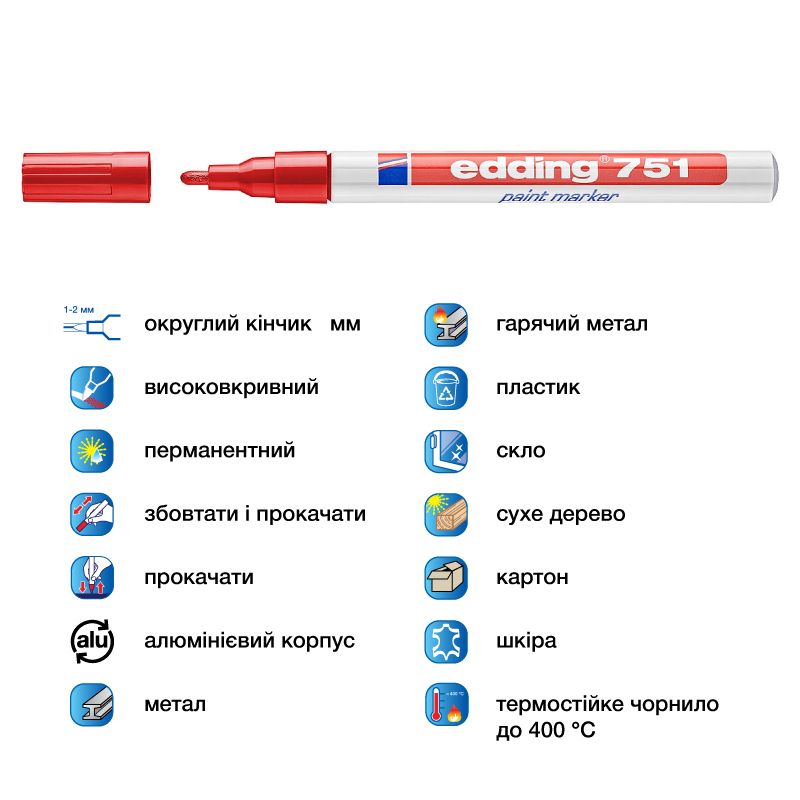 Маркер Paint e-751 1-2 мм круглий червоний фото 4 Маркер Paint e-751 1-2 мм круглий червоний фото 4
