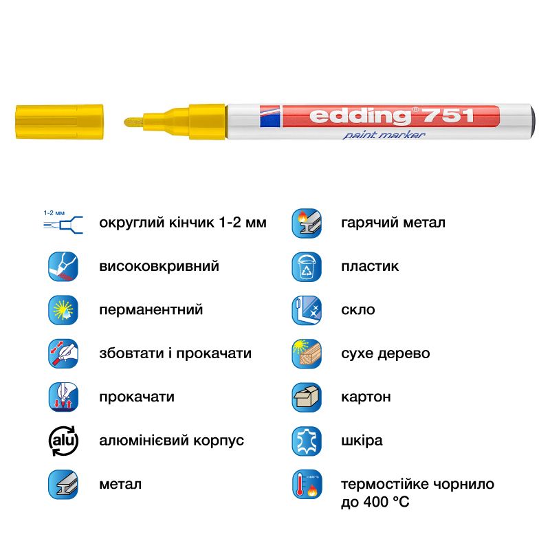 Маркер Paint e-751 1-2 мм круглий жовтий фото 4 Маркер Paint e-751 1-2 мм круглий жовтий фото 4