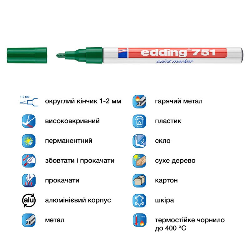 Маркер Paint e-751 1-2 мм круглий зелений фото 4 Маркер Paint e-751 1-2 мм круглий зелений фото 4