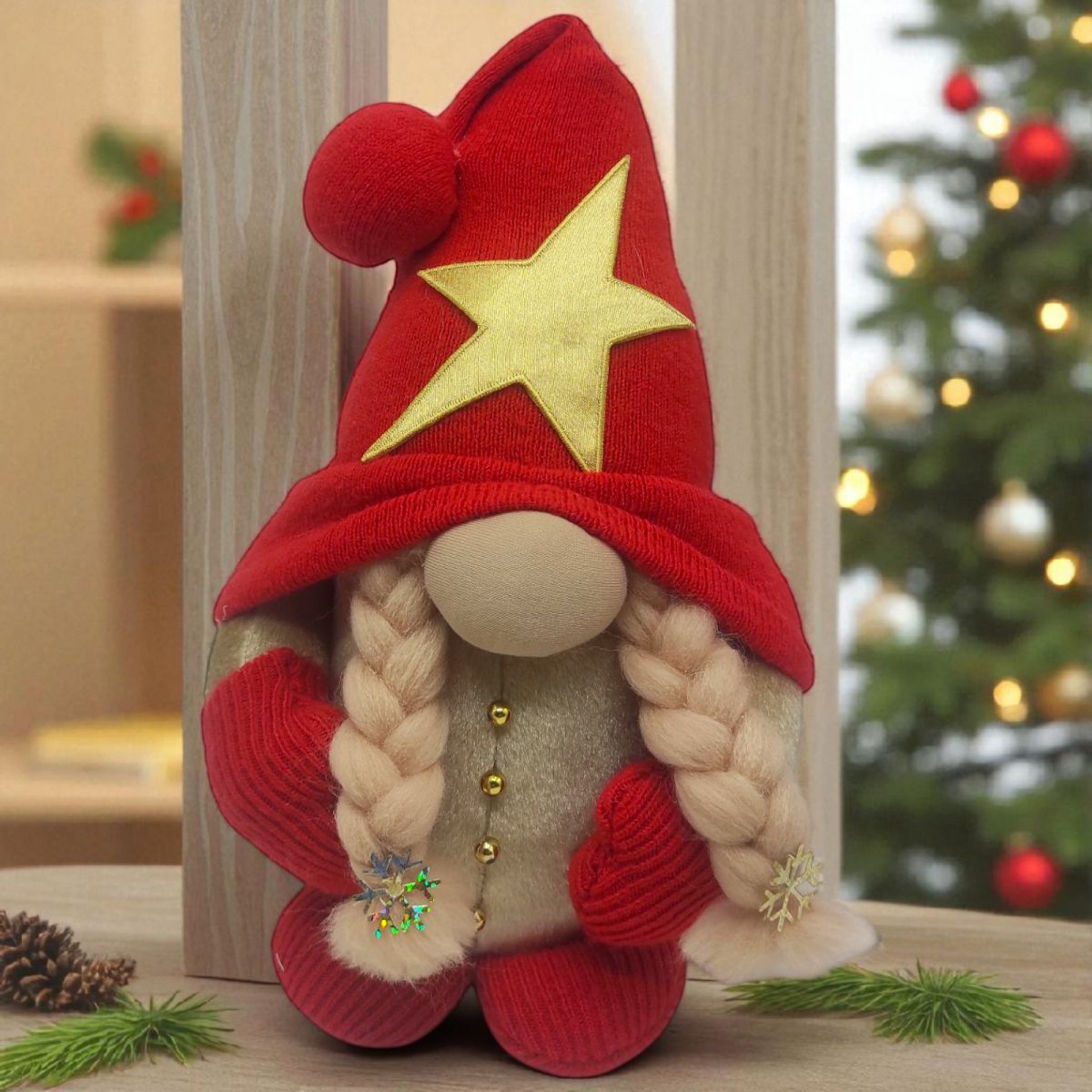 Мʼякі іграшки "Сімʼя гномів", Hand Made (комплект: 2 гнома висотою 26 см), червоні  фото 4