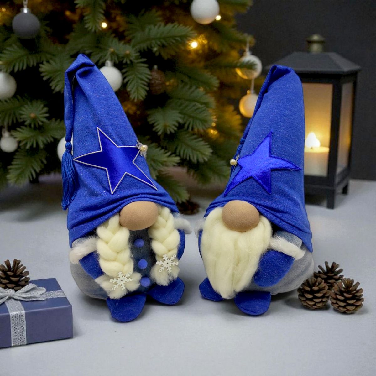 Мягкая игрушка "Скандинавский гном" (Hand Made) высота 28 см, девочка (голубой)  фото 4