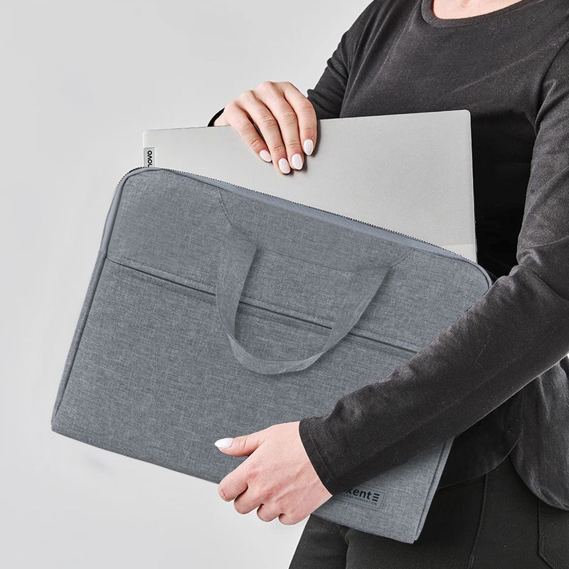 Сумка для документів текстильна А4, 1 відділ, світло-сіра  фото 4