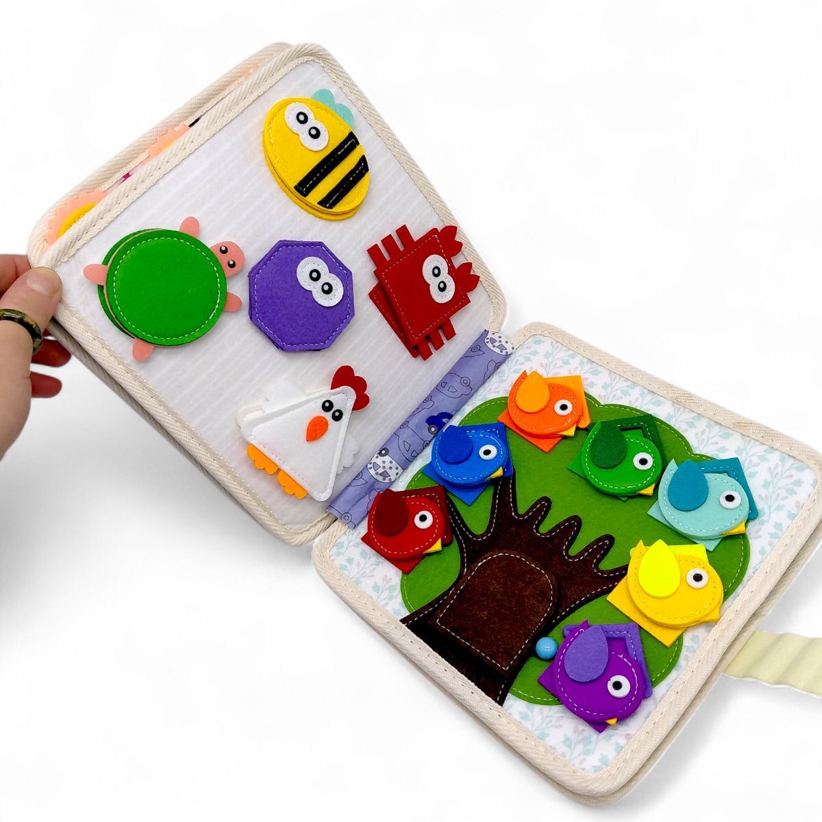 Мʼяка книжка-бізіборд (фетр, пальчикові ігри, сортер, елементи на липучках)  фото 4
