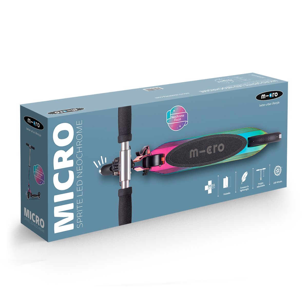 Самокат Micro серии Sprite LED – Неохром  фото 4