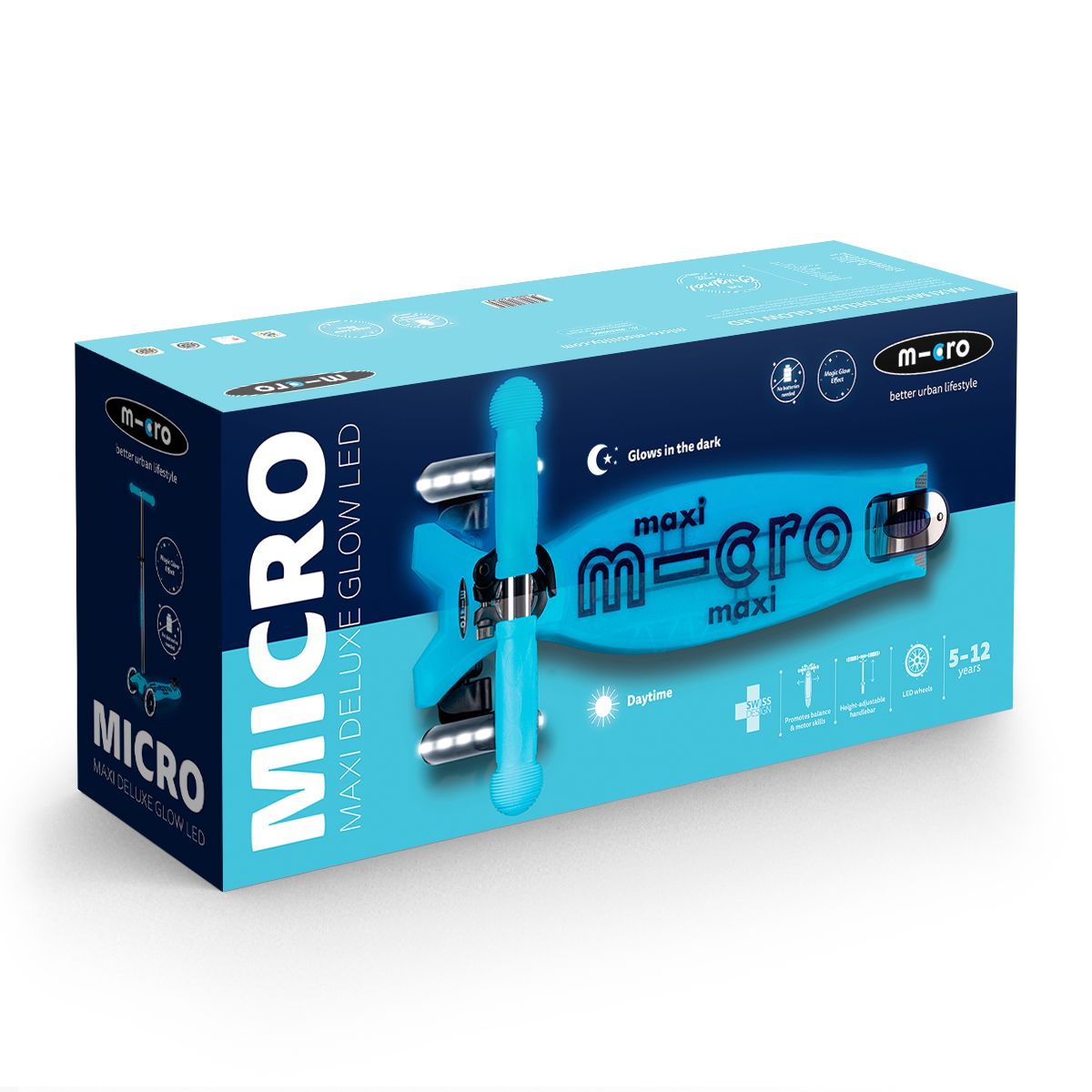Самокат Micro серии Maxi Deluxe Glow LED - Синий хрусталь  фото 4