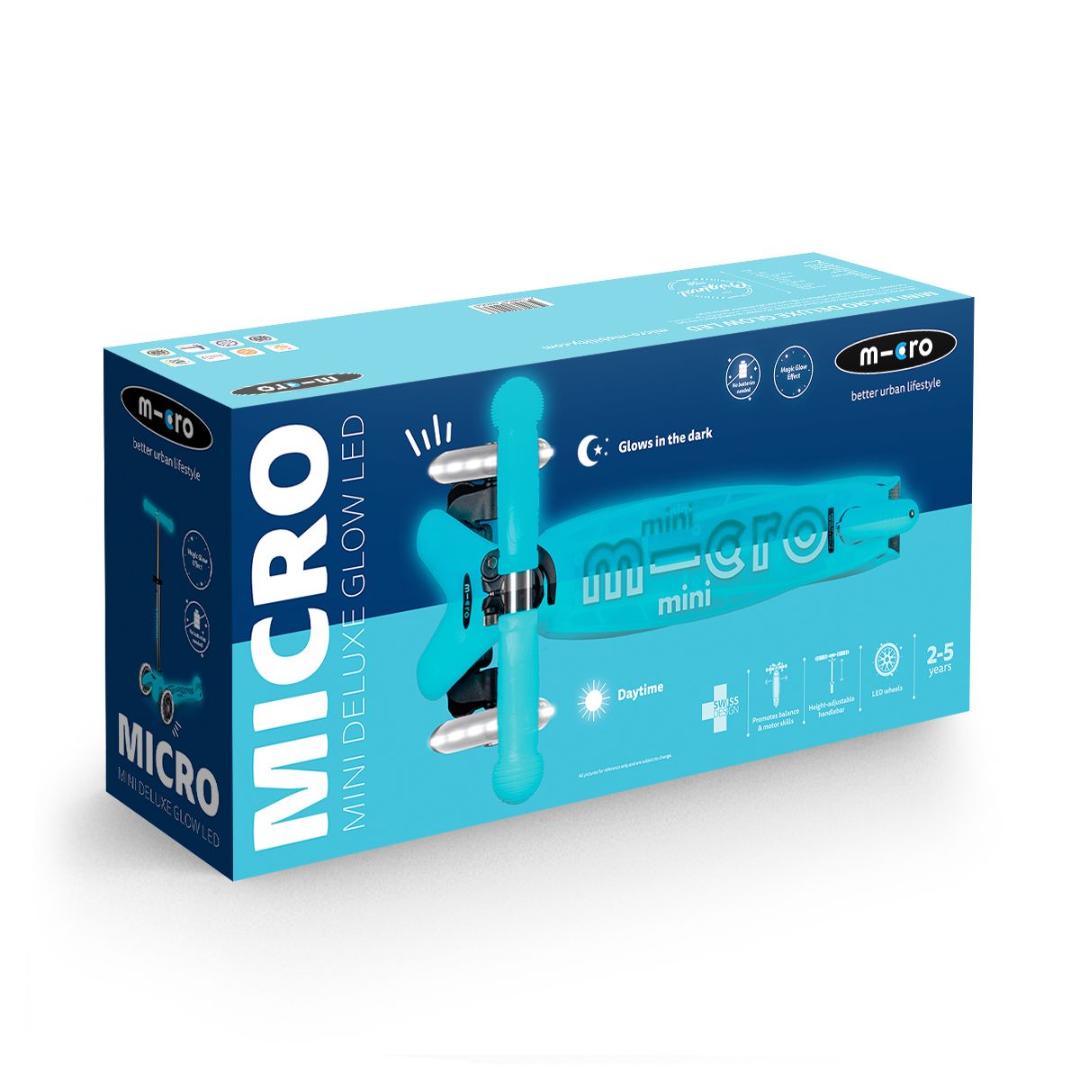 Самокат Micro серии Mini Deluxe Glow LED - Арктический синий  фото 4