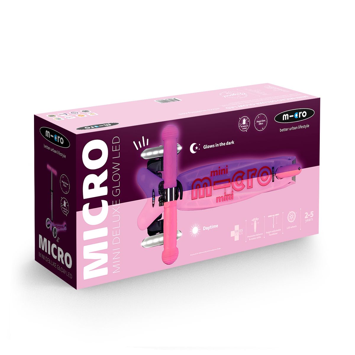 Самокат Micro серии Mini Deluxe Glow LED - Морозный розовый  фото 4