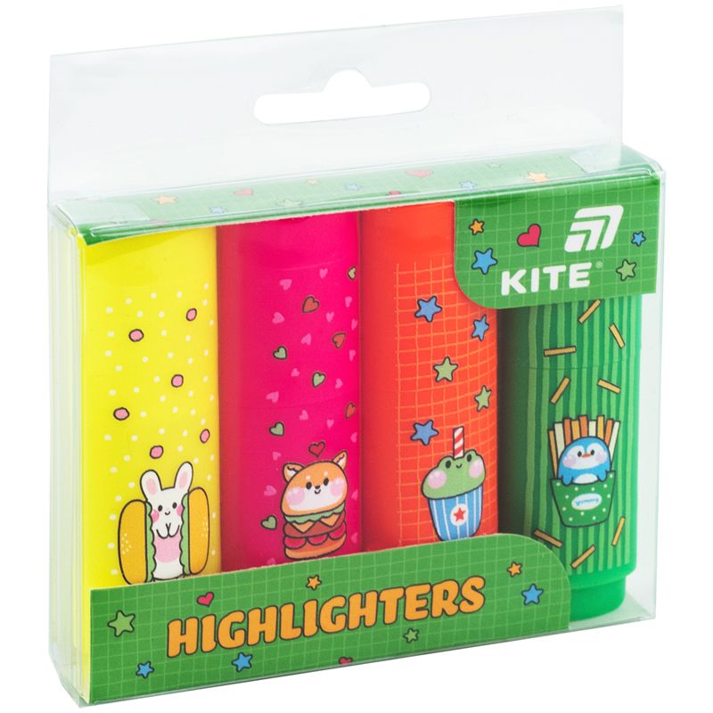 Маркер Highlighter, Kite, набір 4-х, неон  фото 4