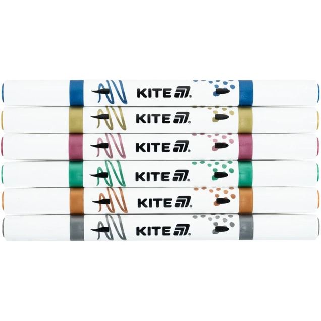 Маркери акрилові двосторонні "Kite Creative металік", 6 кольорів  фото 4