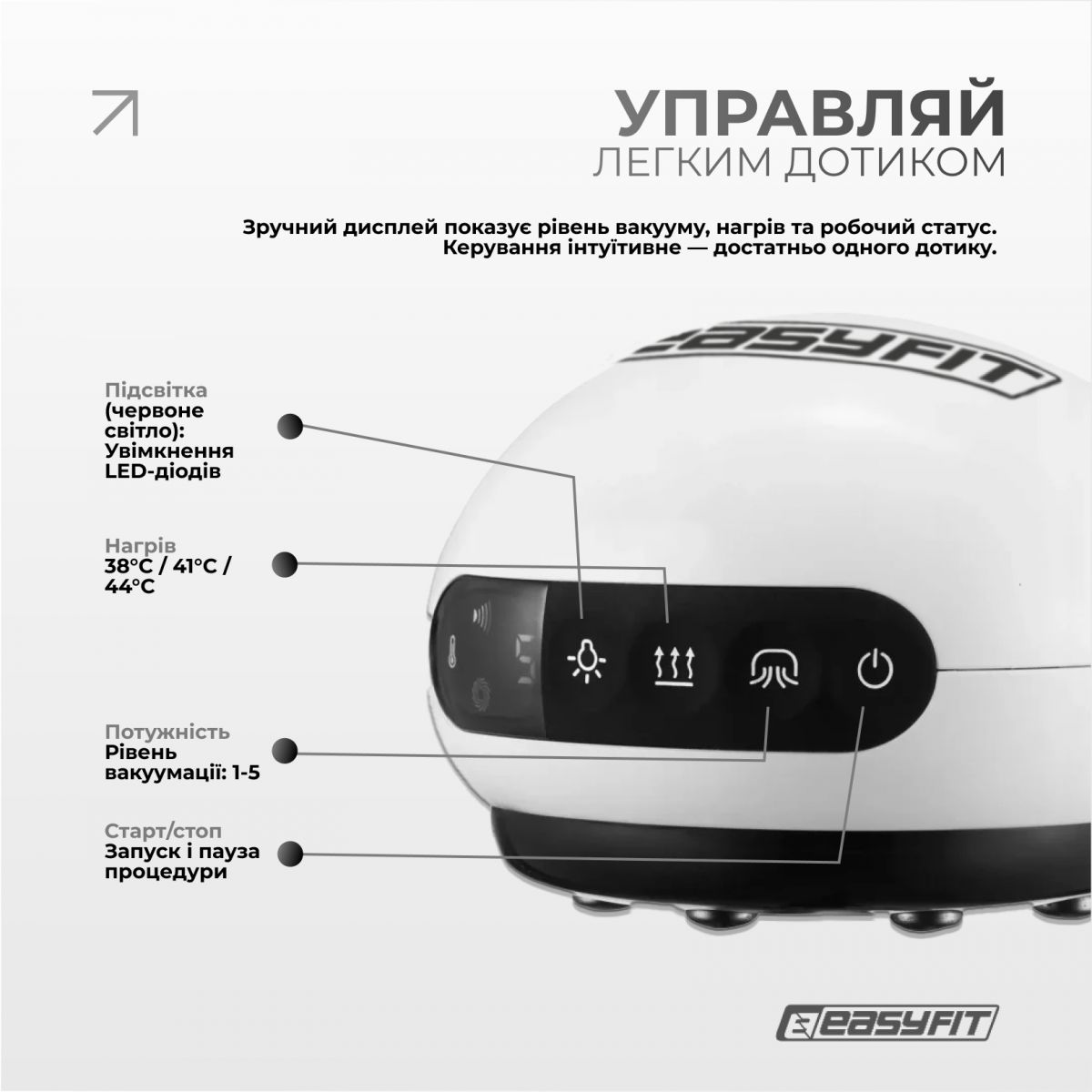 Вакуумний масажер для тіла EasyFit CupPro: банка з підігрівом та ІЧ-світлом  фото 4