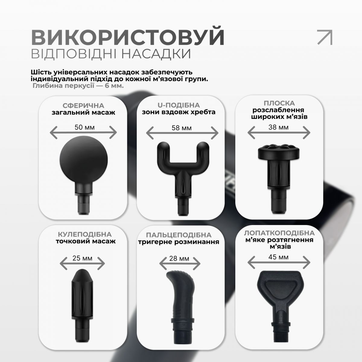 Перкуссионный массажер для спины Easyfit Vibe 6 насадок, 30 режимов  фото 4