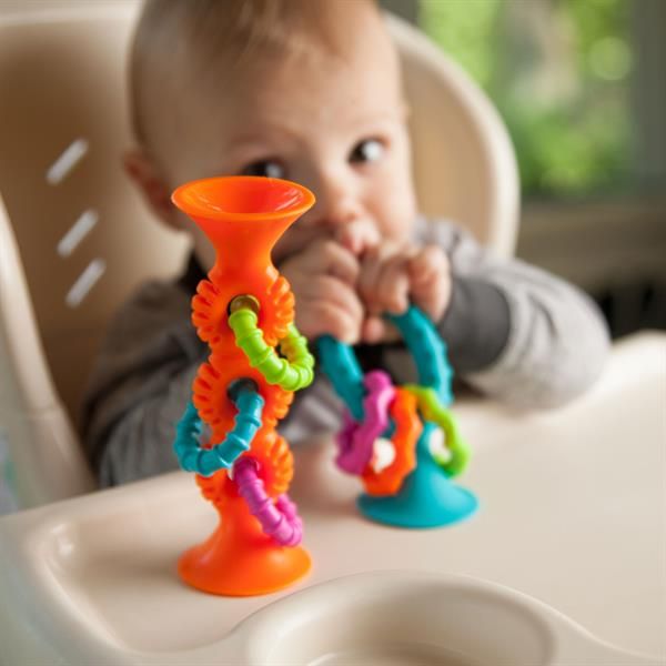 Прорезыватель-погремушка на присосках Fat Brain Toys pipSquigz Loops, оранжевый  фото 4