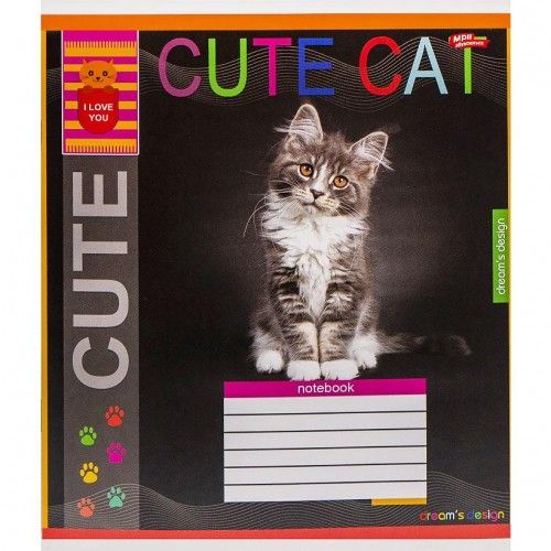 Тетрадь ЦВЕТНАЯ на 12 листов КЛЕТКА "CUTE CAT" (20 ШТ)  фото 4