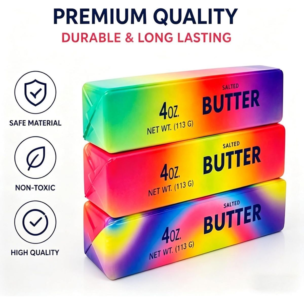 Сквіш-антистрес Масло (butter squishy) райдужне 14 см (мікс кольорів)  фото 4
