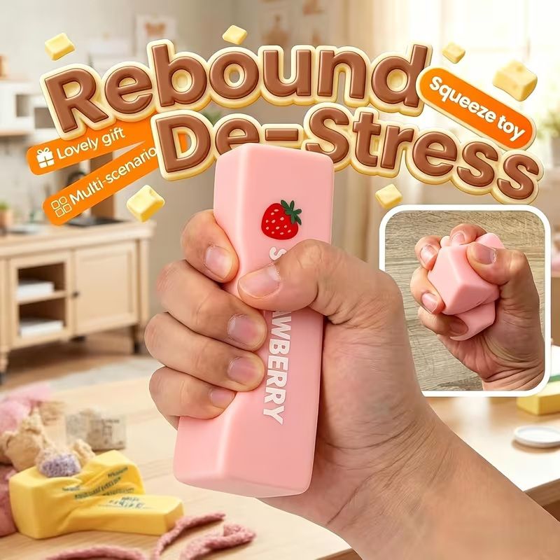 Сквиш-антистресс Масло (butter squishy) розовое 14 см (микс цветов)  фото 4