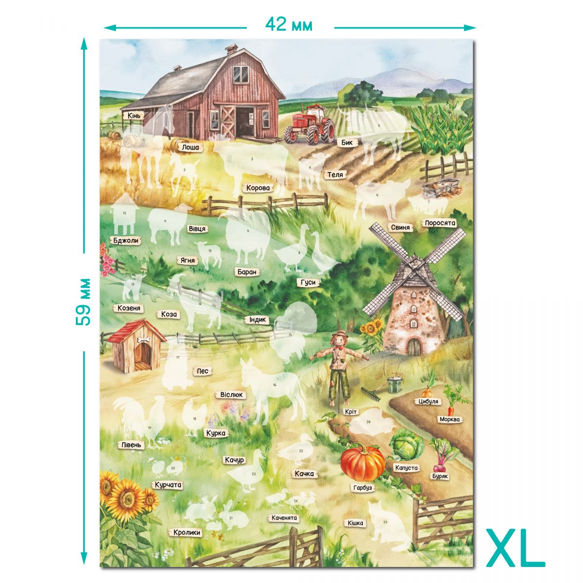 Навчальний постер з наклейками «Мешканці ферми» XL  фото 4