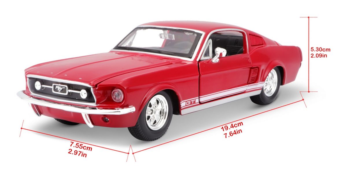 Машинка игрушечная 1967 Ford Mustang GT масштаб 1:24 красный  фото 4