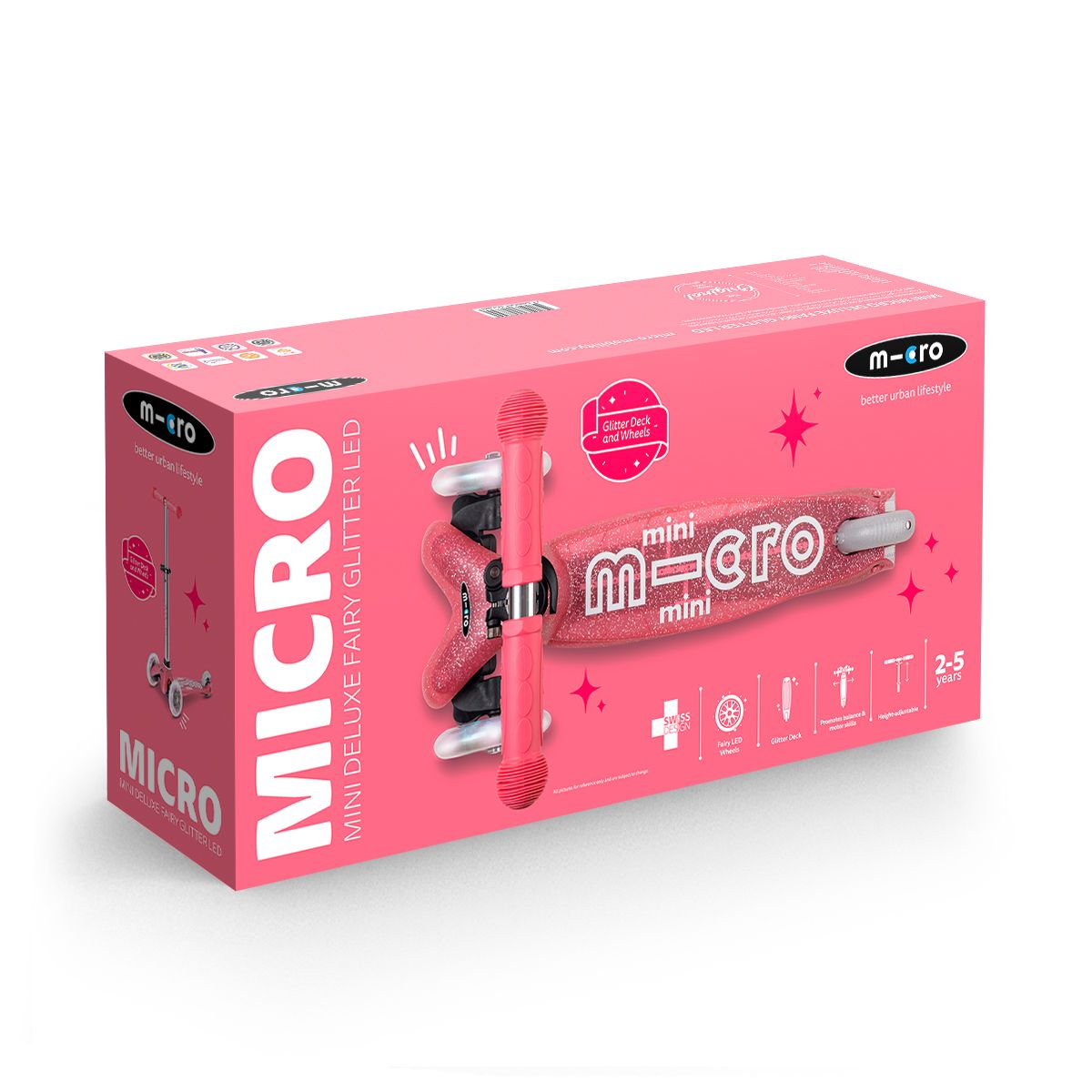 Самокат Micro серії Mini Deluxe Fairy Glitter LED – Рожевий  фото 4