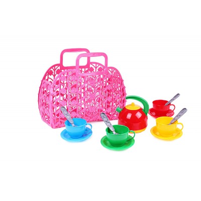 Кошик з набором посуду ТехноК (рожева)  фото 1