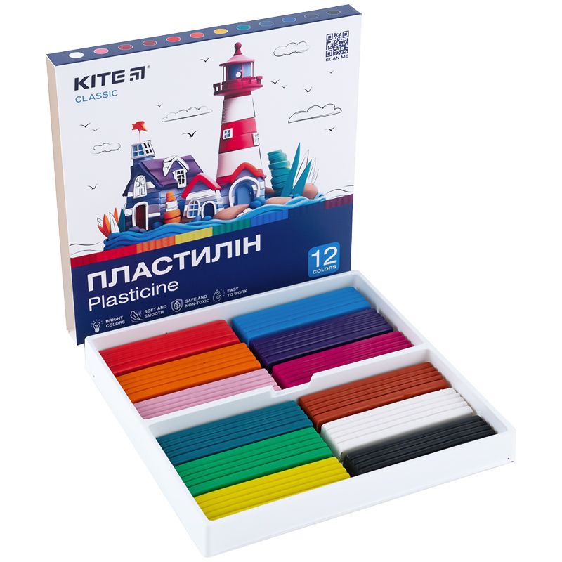 Пластилин, 12 цветов, 240 г.  Kite Classic