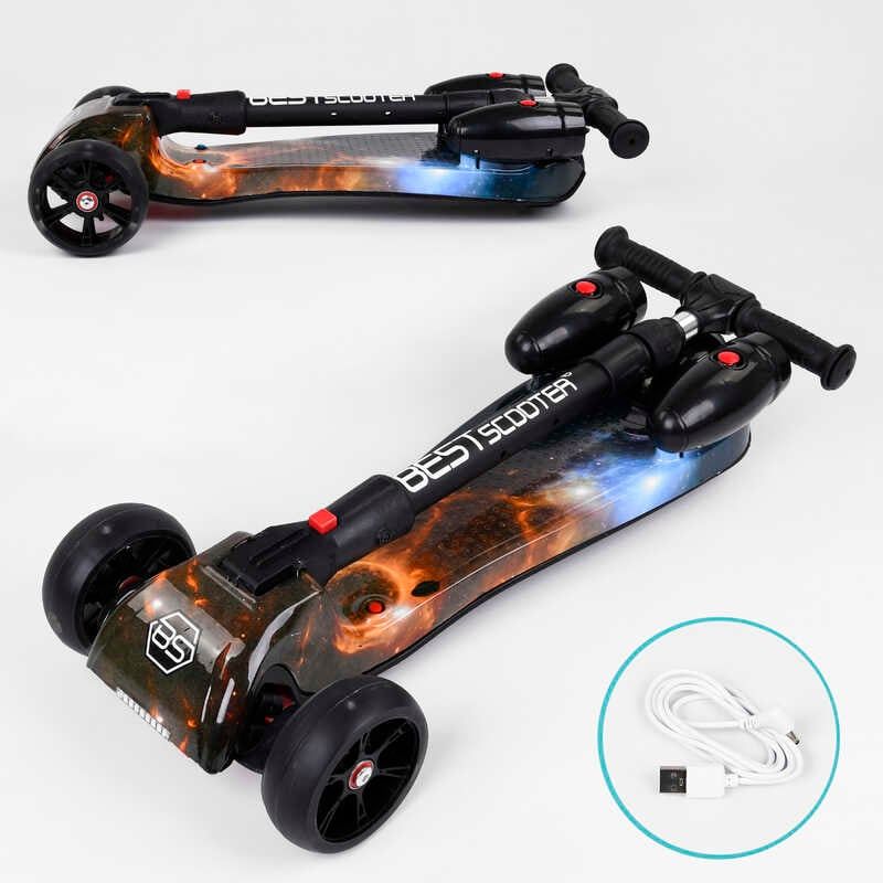 Самокат "Best Scooter" (з парогенератором, МУЗИКА, ДИМ, ТУРБІНИ, пластмасовий, колеса PU 120х40мм, складне алюмінієве кермо, в коробці)  фото 5