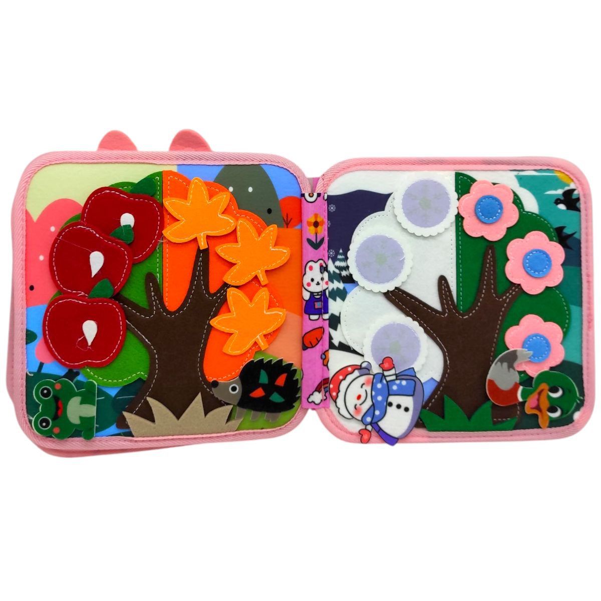 Мягкая книжка-бизиборд (фетр, пальчиковые игры, цифры, сортер по цвету, пискавка, элементы на липучках и кнопках)  фото 5