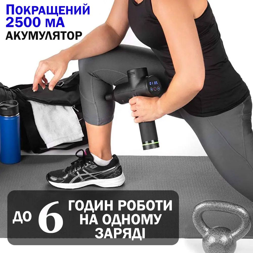 Масажний пістолет EasyFit Percussio (портативний перкусійний вібромасажер для тіла з 6 насадками)  фото 5