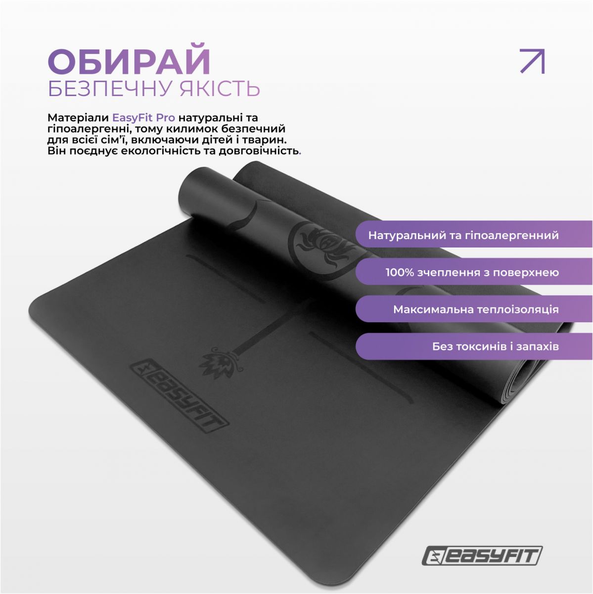 Коврик для йоги профессиональный EasyFit Pro каучук 5 мм Черный  фото 5